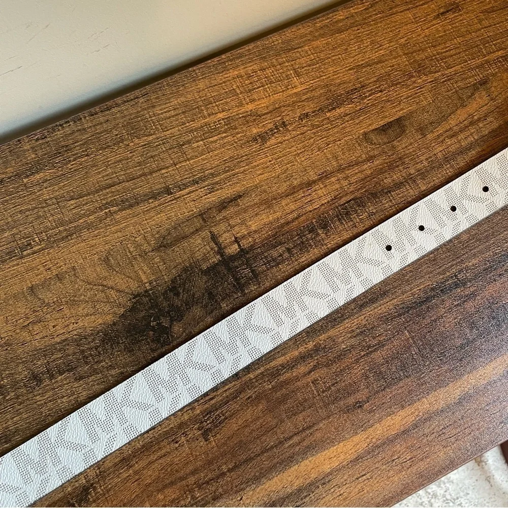 Michael Kors White and Brown Gold Logo Belt Reversible